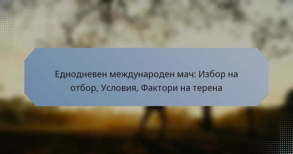Еднодневен международен мач: Избор на отбор, Условия, Фактори на терена