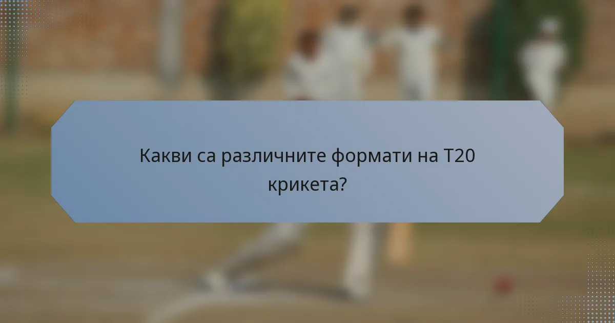 Какви са различните формати на T20 крикета?